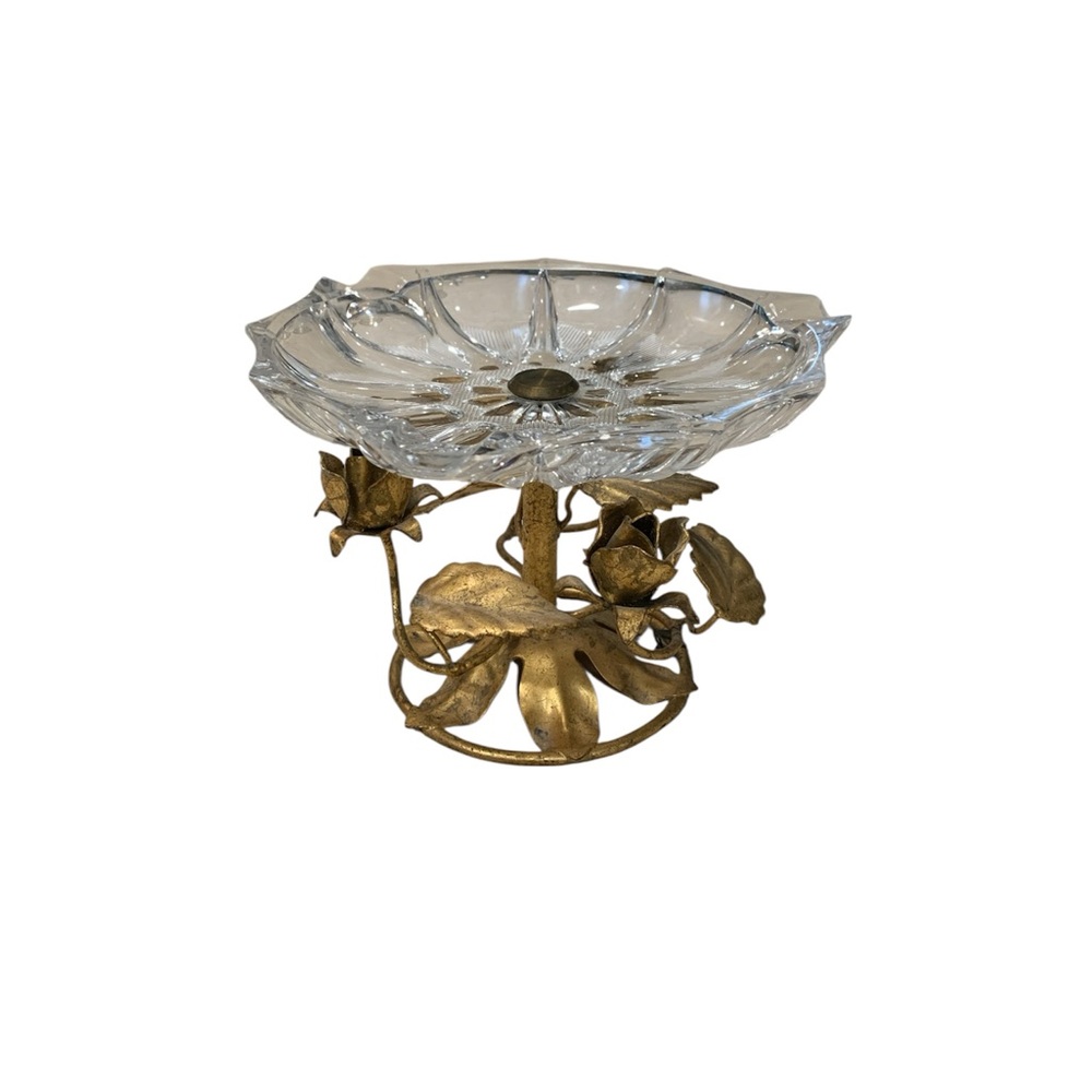 Italian Decorative Bowl Gilded
Base With Cut Glass. Made in Italy